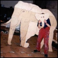 Ellie mask and large elephant.